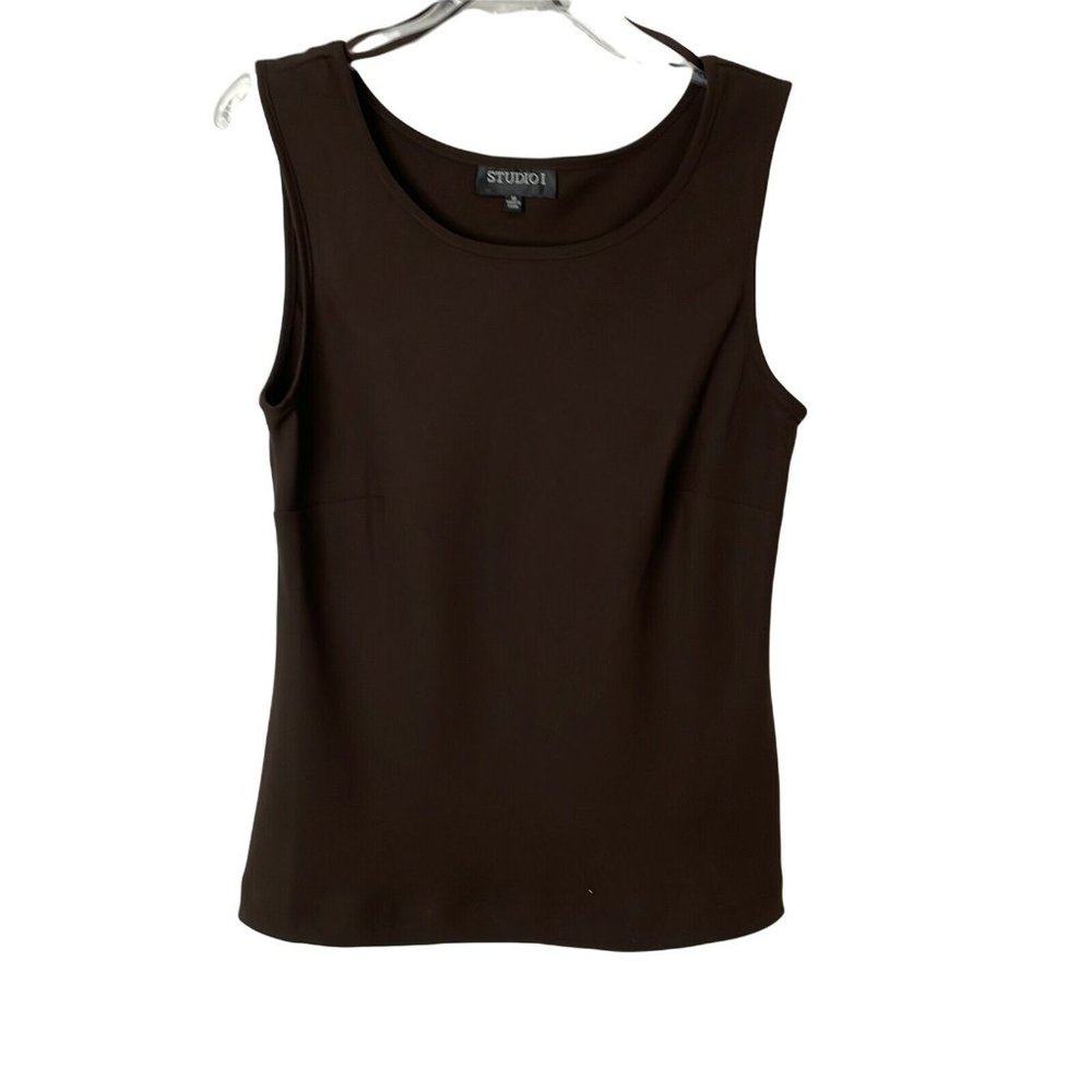 Studio I Womens Brown Sleeveless Round Neck Pullover Tank Blouse Top Size 10